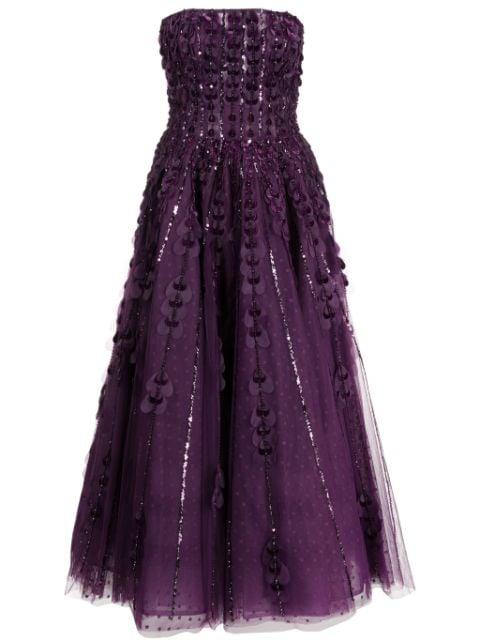 heart-appliqué beaded tulle dress by SAIID KOBEISY