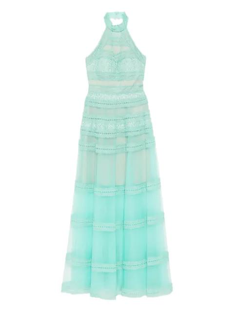 high-neck lace maxi dress by SAIID KOBEISY