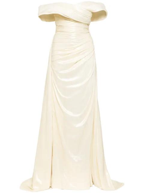 lamé off-shoulder dress by SAIID KOBEISY