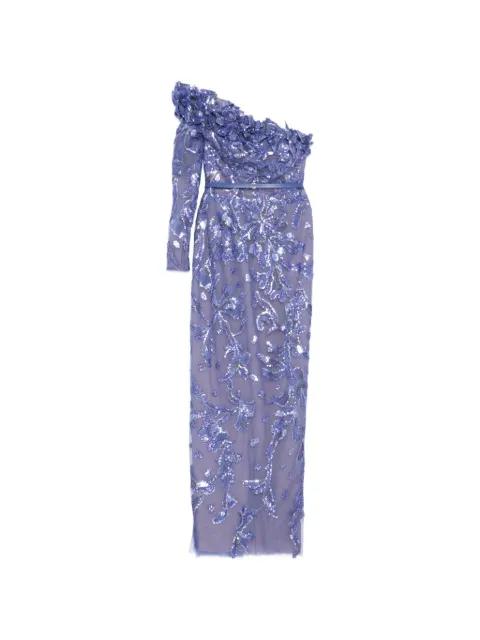 one-shoulder embroidered tulle dress by SAIID KOBEISY