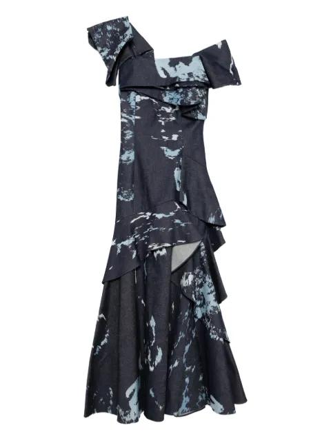 printed denim dress by SAIID KOBEISY