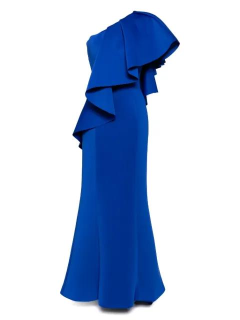 ruffled scuba long dress by SAIID KOBEISY