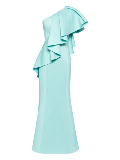 ruffled scuba long dress by SAIID KOBEISY