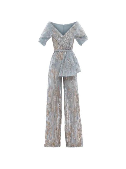sequin-embellished belted jumpsuit by SAIID KOBEISY