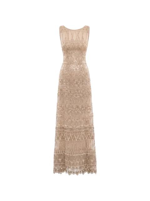 sequin-embellished embroidered maxi dress by SAIID KOBEISY