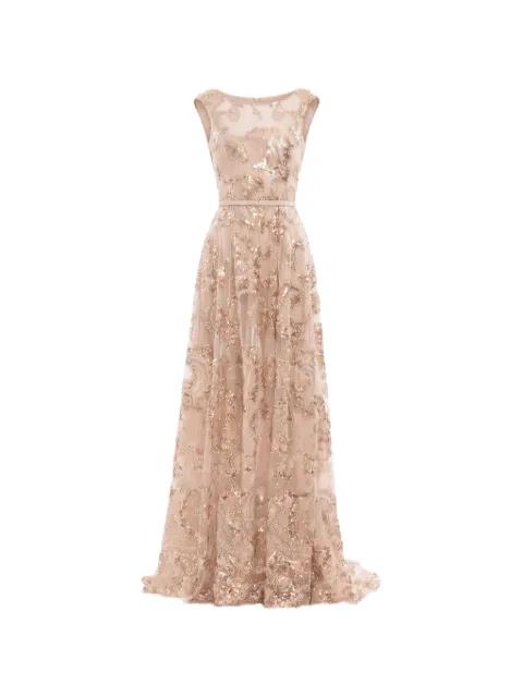 sequin-embellished embroidered tulle maxi gown by SAIID KOBEISY
