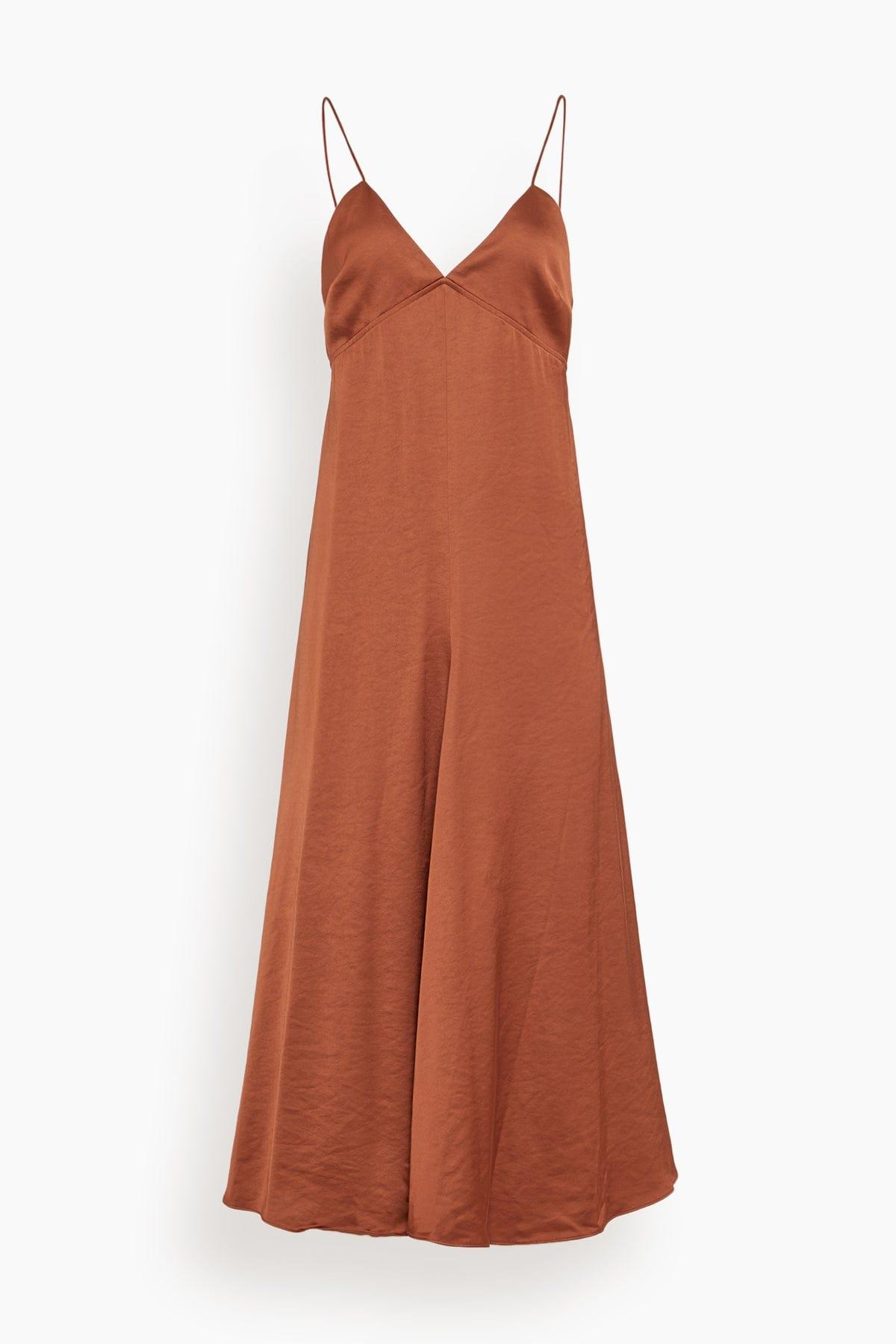 Fallon Open Back Slip Dress in Rust by SAINT ART