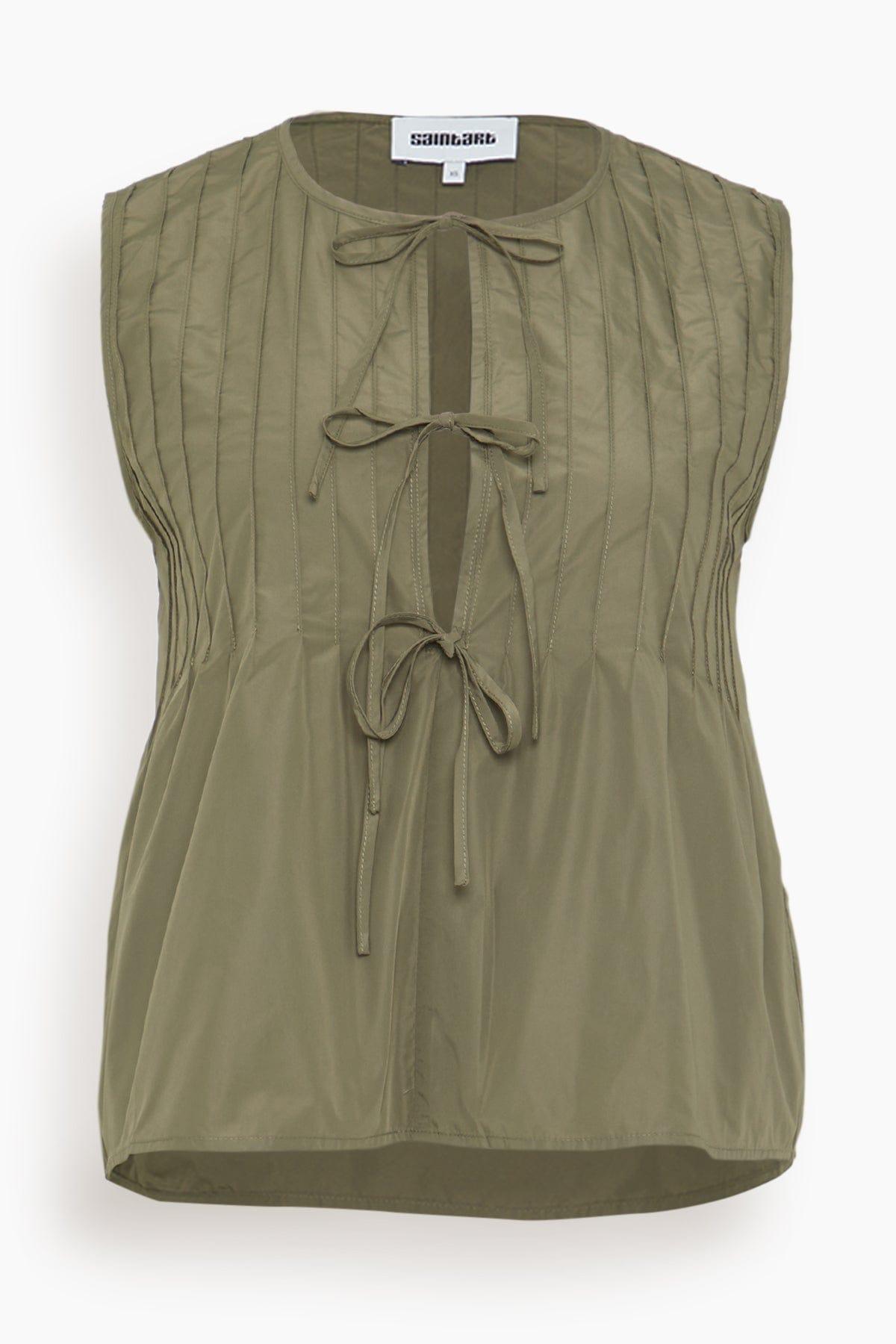 Nina Tie Front Top in Olive by SAINT ART