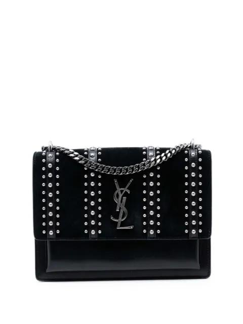 2013 Medium Studded Suede and Calfskin Monogram Sunset crossbody bag by SAINT LAURENT 