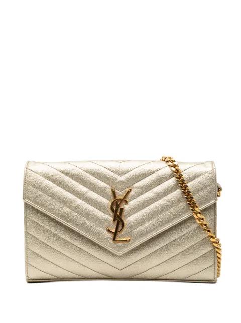 2014 Metallic Grain De Poudre Matelasse Chevron Monogram Chain Wallet crossbody bag by SAINT LAURENT 2014 Metallic Grain De Poudre Matelasse Chevron Monogram Chain Wallet crossbody bag by SAINT LAURENT
