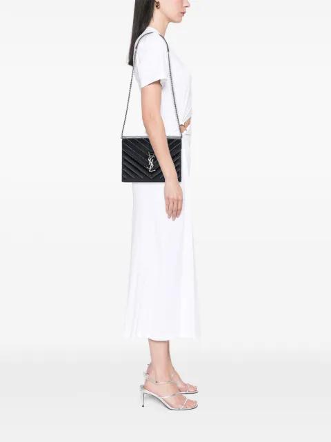 2014 Studded Chevron Calfskin Monogram Envelope Chain Flap crossbody bag by SAINT LAURENT 