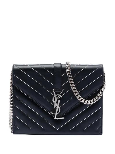 2014 Studded Chevron Calfskin Monogram Envelope Chain Flap crossbody bag by SAINT LAURENT 