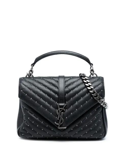 2016 Medium Quilted Chevron Studded Sheepskin College satchel by SAINT LAURENT 