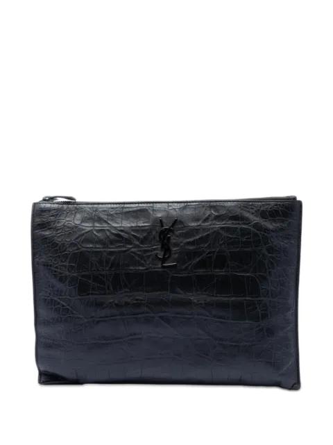 2017 Croc Embossed Leather Monogram Document Holder clutch bag by SAINT LAURENT 