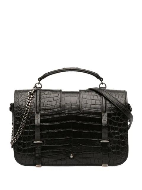 2017 Large Croc Embossed Leather Charlotte Flap satchel by SAINT LAURENT 