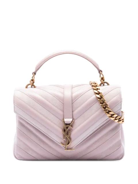 2017 Medium Calfskin and Suede Chevron Monogram College satchel by SAINT LAURENT 