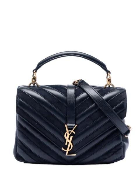 2017 Medium Calfskin and Suede Chevron Monogram College satchel by SAINT LAURENT 