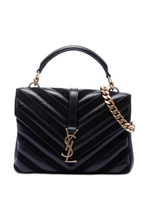 2017 Medium Calfskin and Suede Chevron Monogram College satchel by SAINT LAURENT 