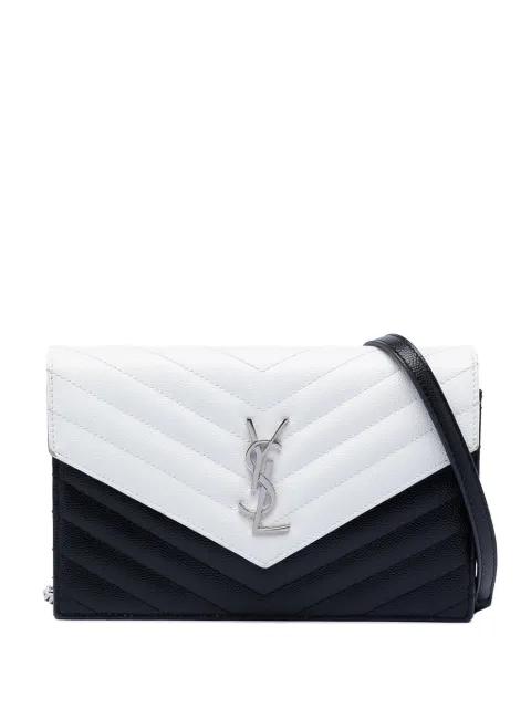 2018 Bicolor Grain De Poudre Chevron Monogram Envelope Chain Wallet crossbody bag by SAINT LAURENT 