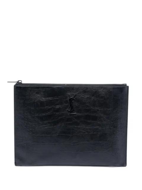 2018 Croc Embossed Leather Monogram Document Holder clutch bag by SAINT LAURENT 