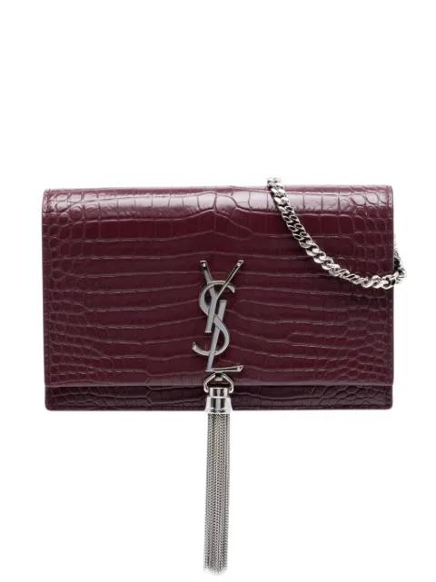 2018 Croc Embossed Leather Monogram Kate Tassel Wallet on Chain crossbody bag by SAINT LAURENT 