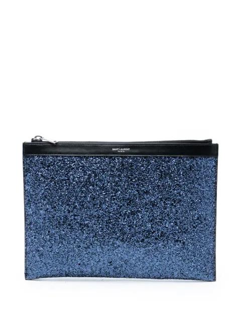 2018 Glittered Leather Zipped Tablet Pouch clutch bag by SAINT LAURENT 