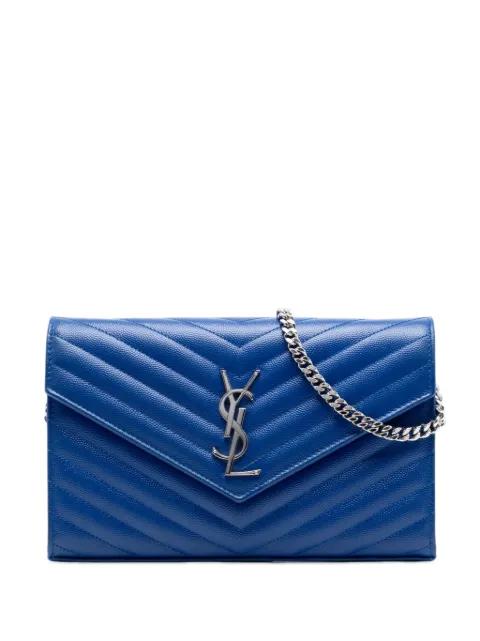 2018 Grain De Poudre Chevron Monogram Envelope Chain Wallet crossbody bag by SAINT LAURENT 