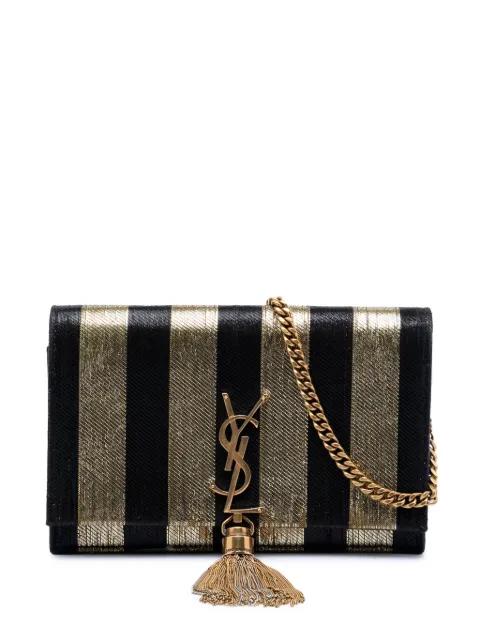 2018 Metallic Striped Fabric Monogram Kate Tassel Wallet on Chain crossbody bag by SAINT LAURENT 