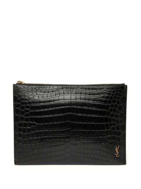 2019 Croc Embossed Leather Tiny Monogram Zipped Tablet Holder clutch bag by SAINT LAURENT 