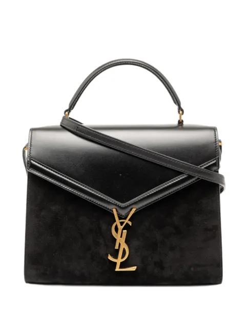 2019 Medium Calfskin and Suede Classic Monogram Cassandra Top Handle Bag satchel by SAINT LAURENT 