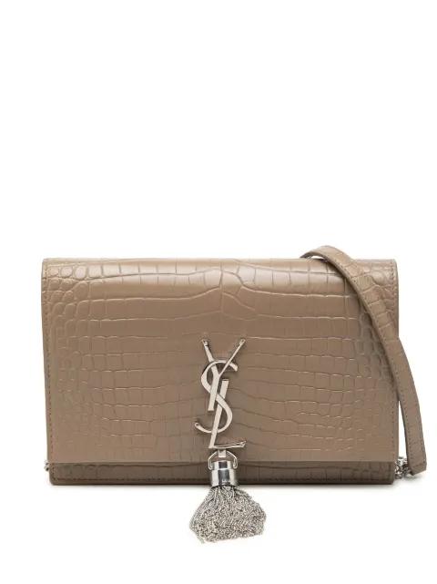 2019 Small Croc Embossed Leather Monogram Kate Tassel Wallet on Chain crossbody bag by SAINT LAURENT 