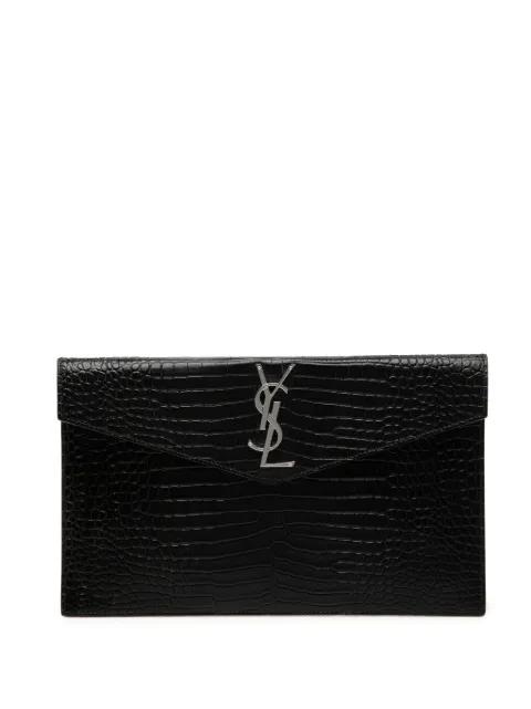 20th Century Croc Embossed Leather Uptown Pouch clutch bag by SAINT LAURENT 