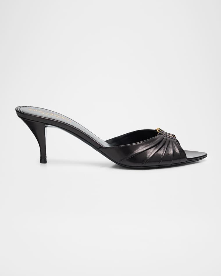 60mm Babylone YSL Ruched Leather Mule Sandals by SAINT LAURENT