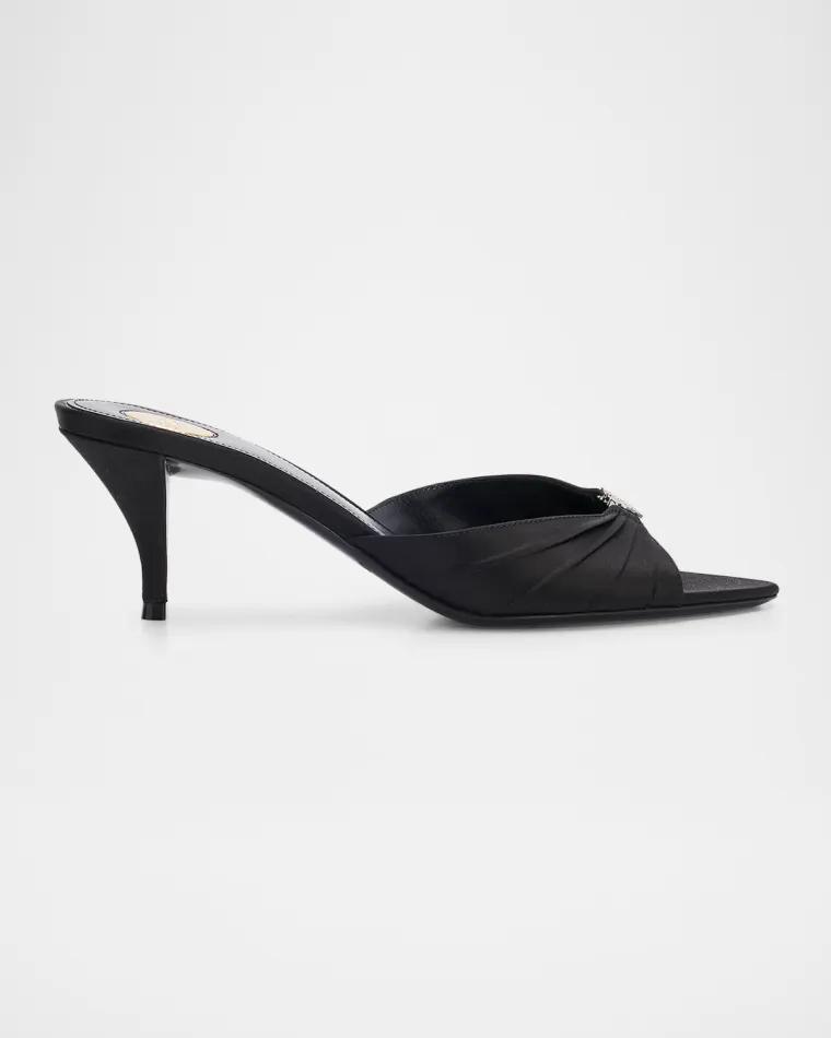 60mm Jerry Embellished Satin Crepe Mules by SAINT LAURENT