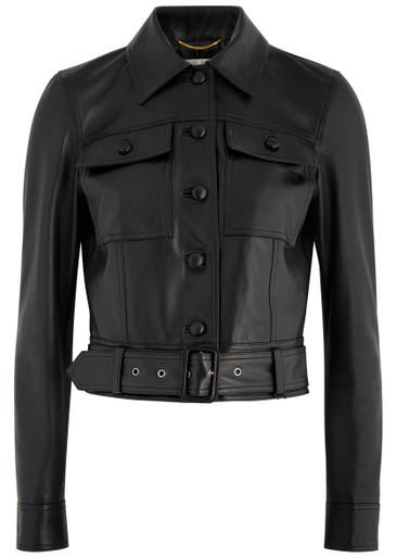 Belted panelled leather jacket by SAINT LAURENT