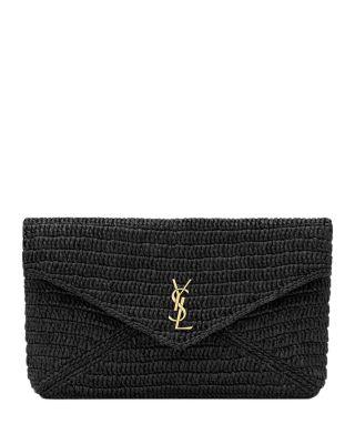 Cassandre Large Envelope Pouch In Raffia by SAINT LAURENT