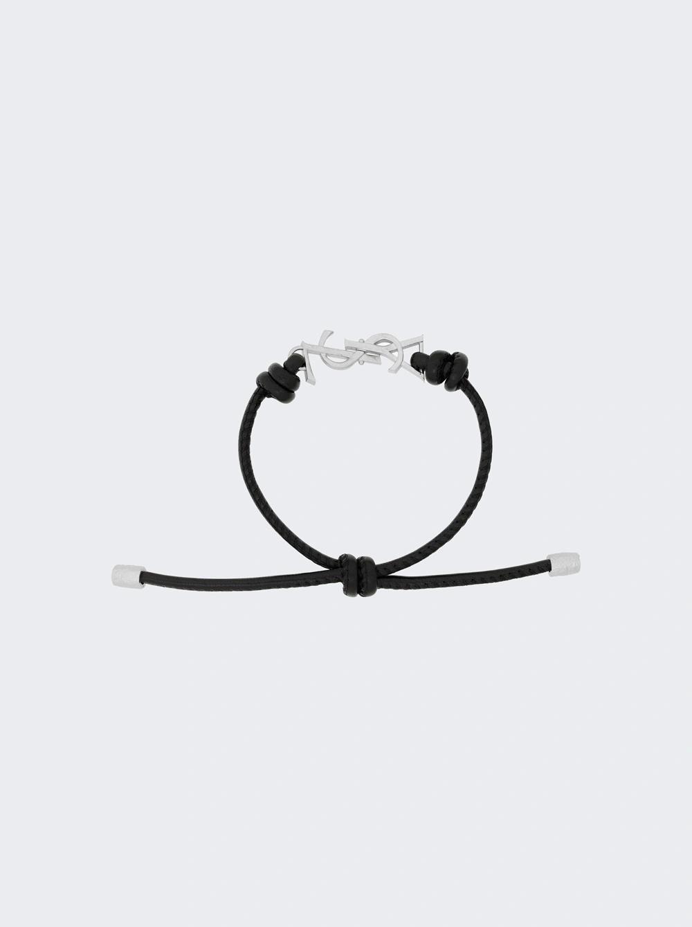 Cassandre Leather Cord Bracelet Black And Oxidized Nickel  | The Webster by SAINT LAURENT