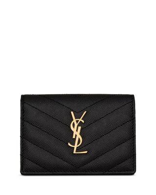 Cassandre Matelass&eacute; Business Card Case in Grain De Poudre Embossed Leather by SAINT LAURENT