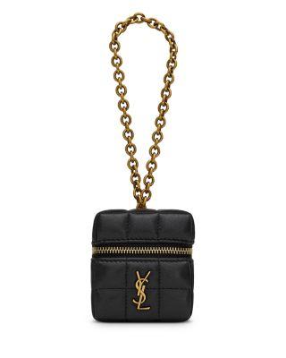 Cassandre Matelass&eacute; Carr&eacute; Cube on Chain in Lambskin by SAINT LAURENT