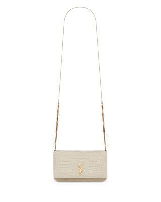Cassandre Phone Holder in Shiny Crocodile-Embossed Leather by SAINT LAURENT