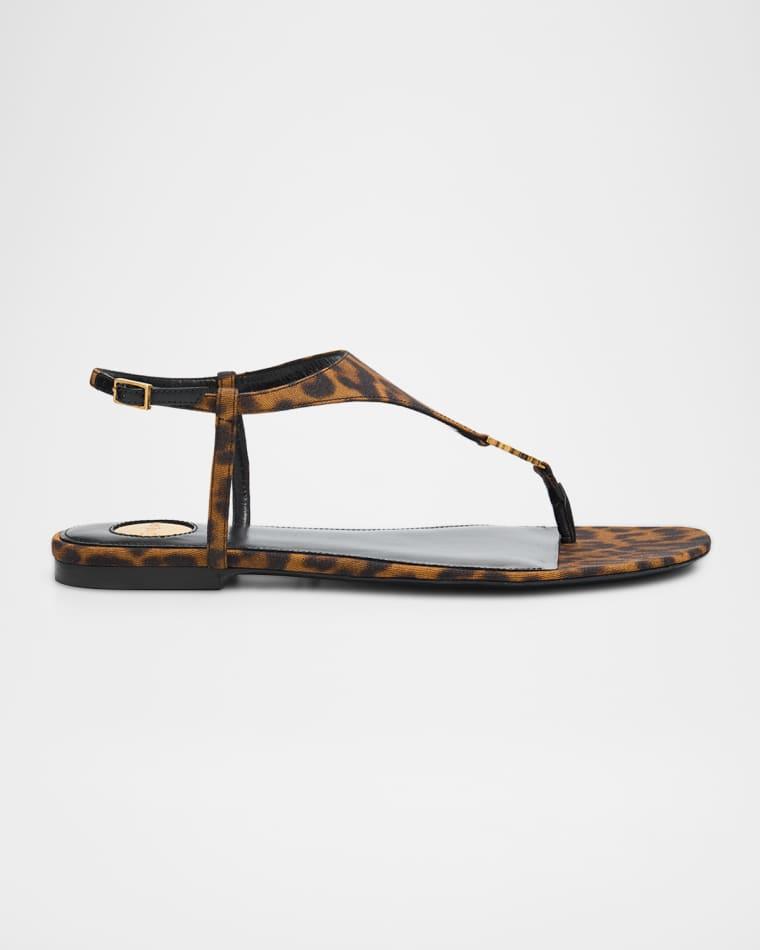 Cassandre YSL Leopard-Printed Grosgrain Flat Sandals by SAINT LAURENT