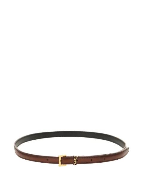 Cassandre aged-effect leather buckle belt by SAINT LAURENT