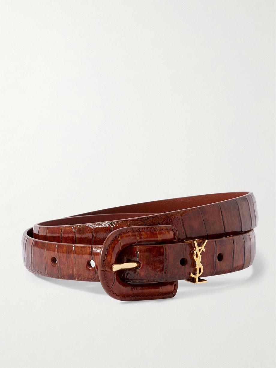 Cassandre embellished croc-effect leather belt by SAINT LAURENT