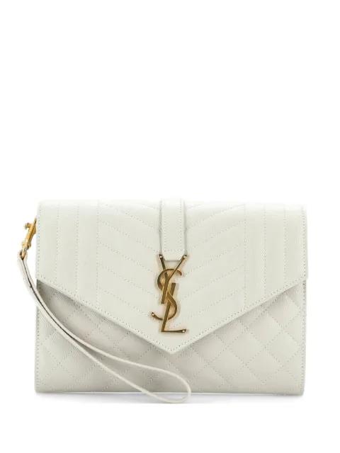 Classic Monogram Envelope Wristlet Mixed Matelasse Leather clutch bag by SAINT LAURENT 