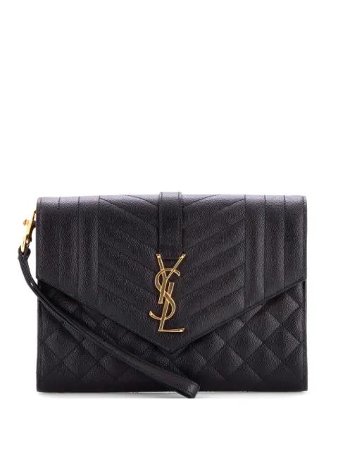 Classic Monogram Envelope Wristlet Mixed Matelasse Leather clutch bag by SAINT LAURENT 