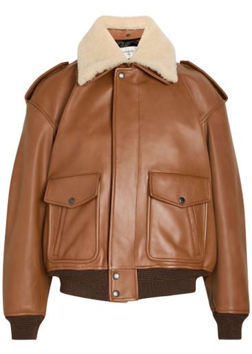 Detachable-collar shearling and leather jacket by SAINT LAURENT