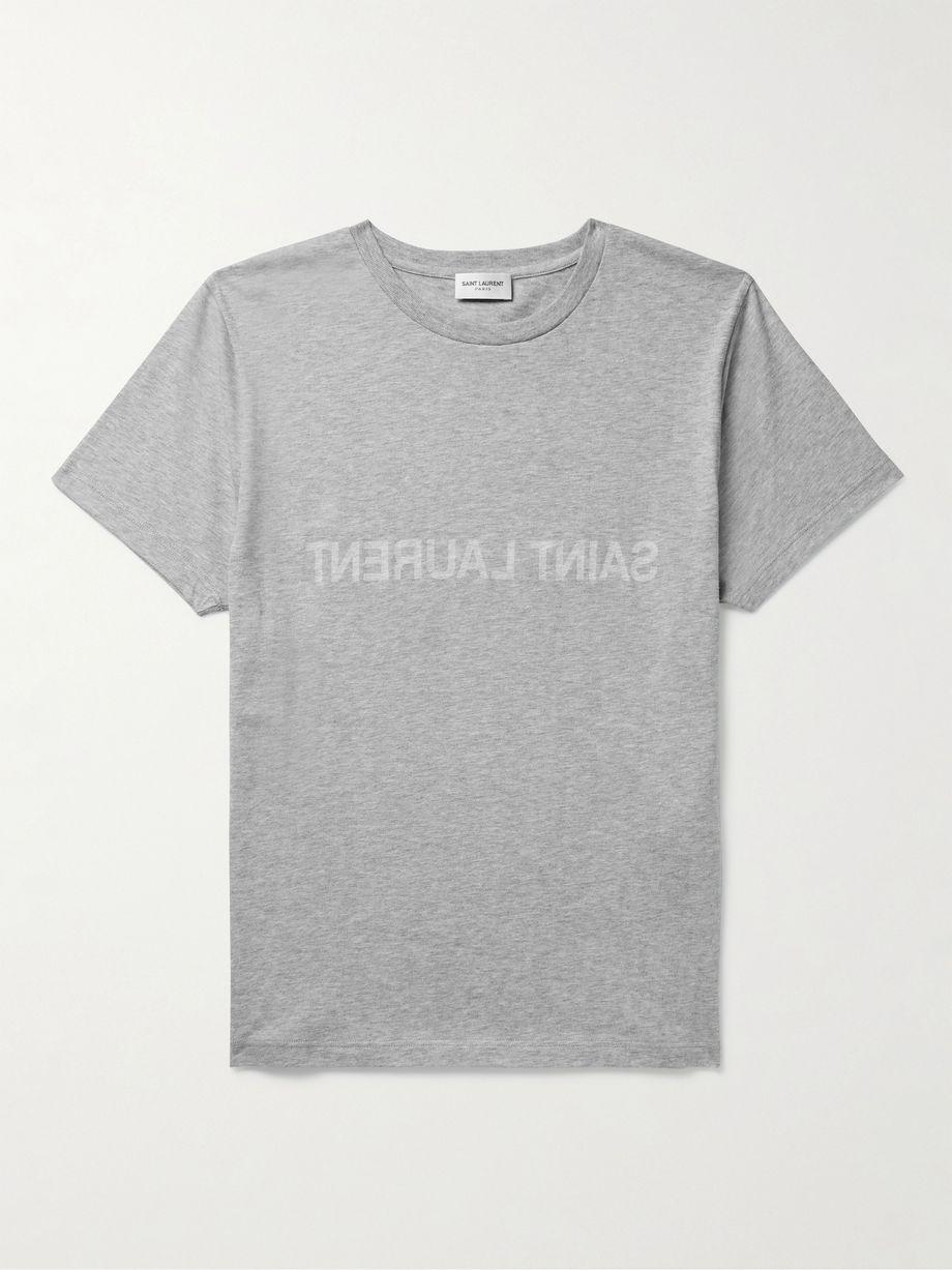 Distressed Logo-Print Cotton-Jersey T-Shirt by SAINT LAURENT Distressed Logo-Print Cotton-Jersey T-Shirt by SAINT LAURENT