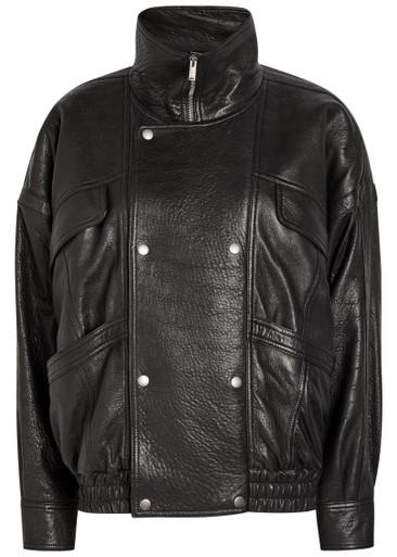 Double-breasted grained leather jacket by SAINT LAURENT