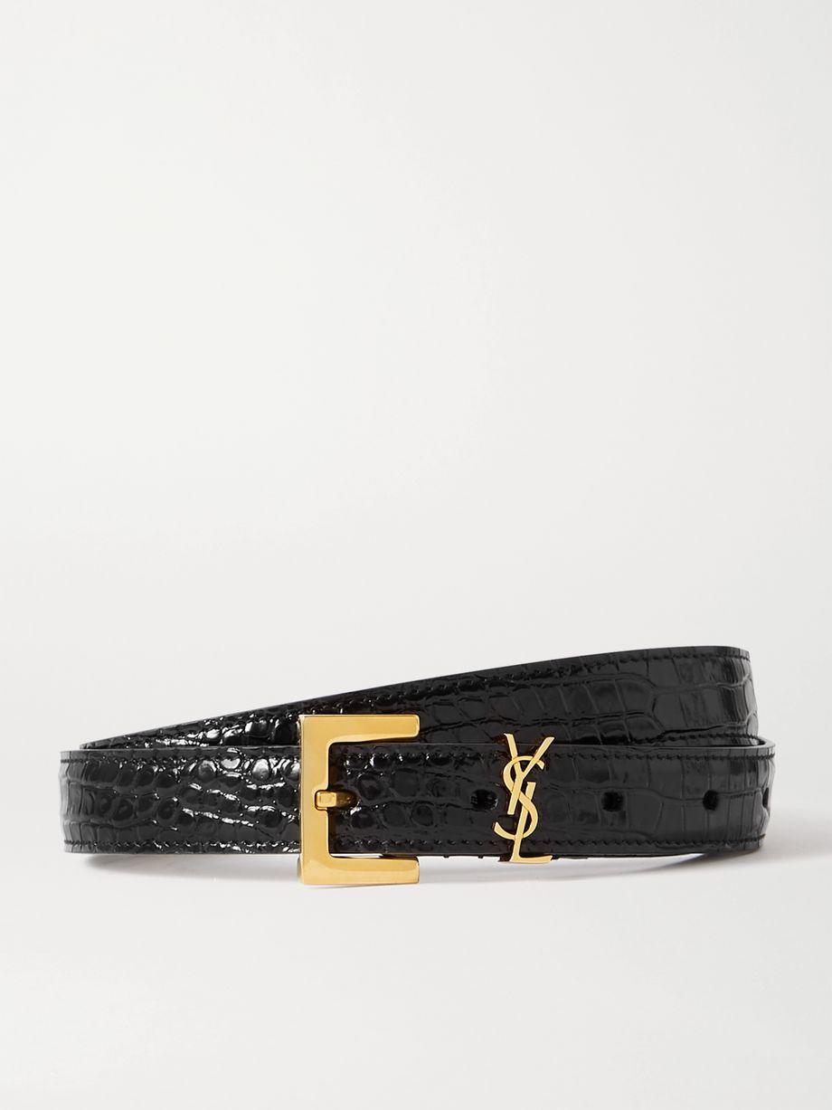 Embellished croc-effect leather belt by SAINT LAURENT