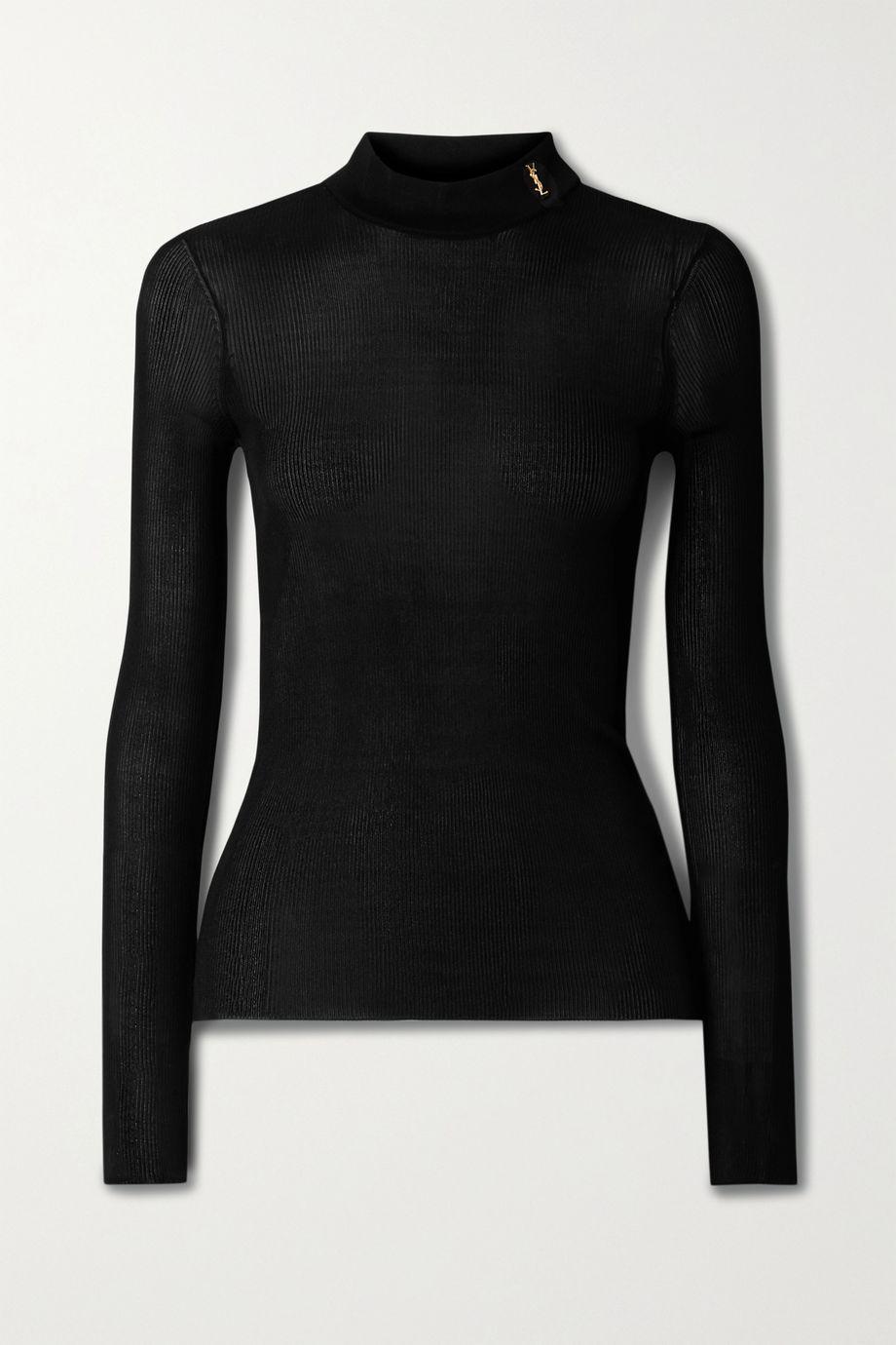 Embellished ribbed silk top by SAINT LAURENT